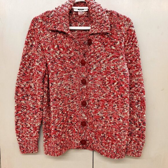 Alia Sweaters - ALIA Petite Women's Button Front Knit Cardigan Collar  Size M Cozy Multicolor